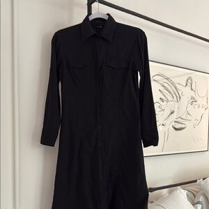 Theory Black Long Sleeve Notched Collar Shirt Dress